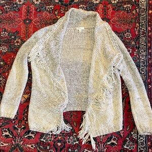 Joie Cream Fringe Open-Front Cardigan